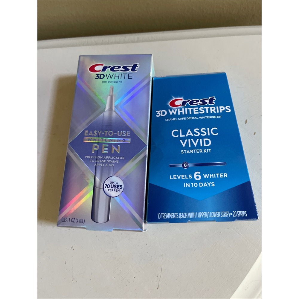 Crest 3D White Teeth Whitening Pen and Classic Vivid Whitestrips 10 Day Kit